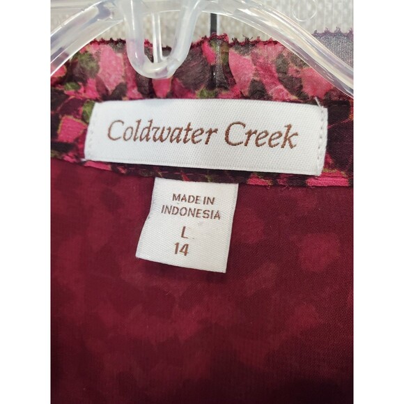 Coldwater Creek Chiffon Abstract Print Ruffle Accent Lined Button-Up Shirt Sz L - Picture 3 of 6